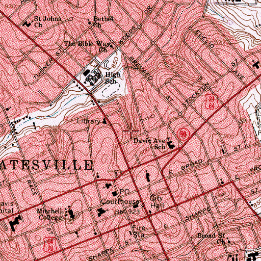 Topographic Map of Statesville Senior High School, NC
