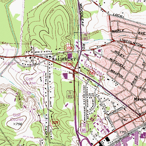 Topographic Map of Westland Shopping Center, NC