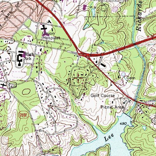 Topographic Map of Lee Wood, NC