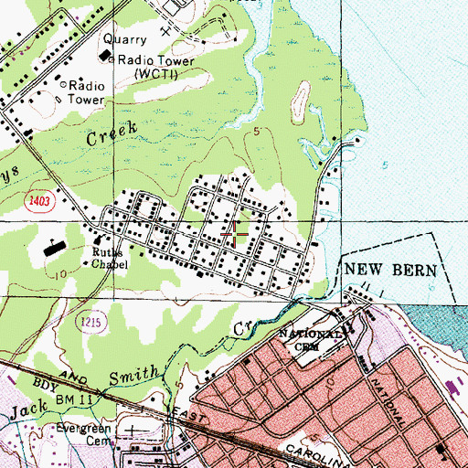 Topographic Map of Woodrow, NC