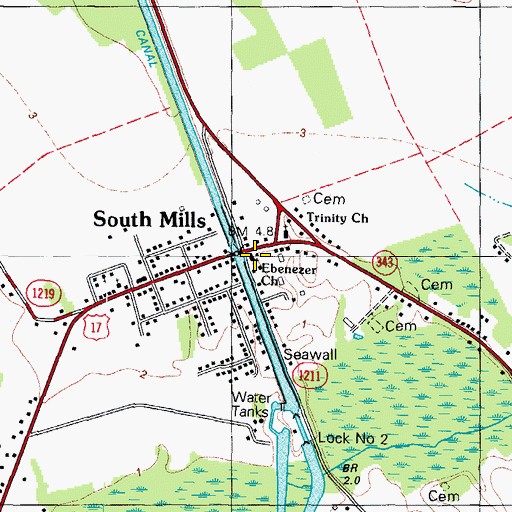 Topographic Map of Ebenezer Church, NC