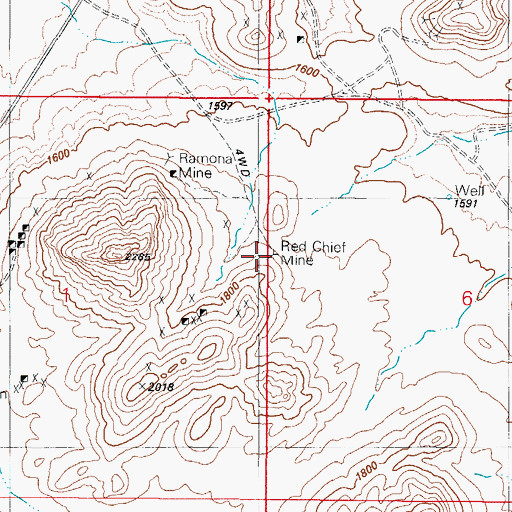 Topographic Map of Red Chief Mine, AZ