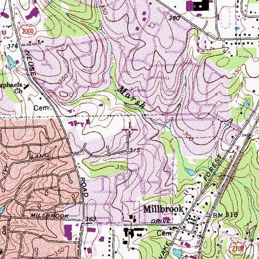 Topographic Map of Millbrook Estates, NC