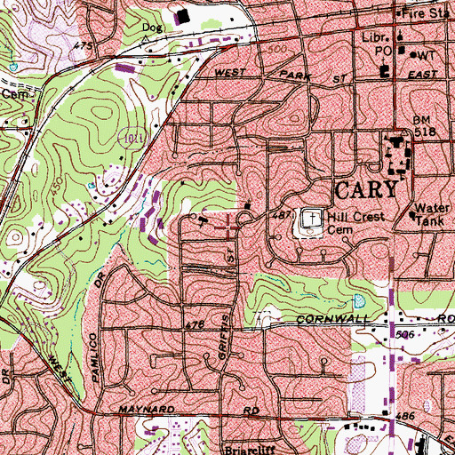 Topographic Map of Russell Hills, NC