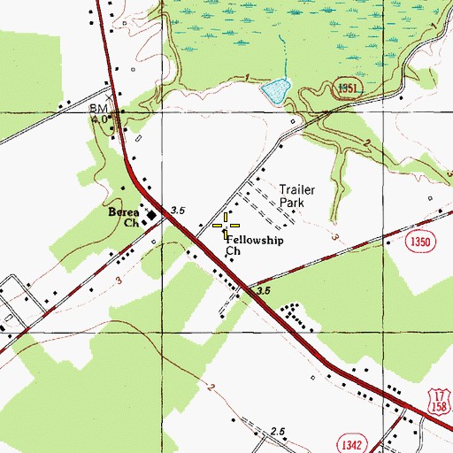 Topographic Map of Fellowship Church, NC