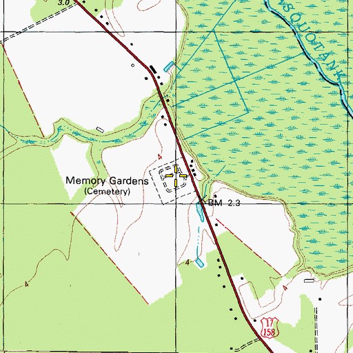 Topographic Map of Memory Gardens, NC