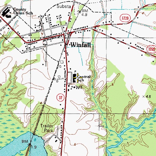 Topographic Map of Perquimans Central School, NC