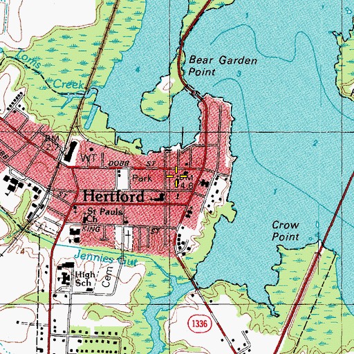 Topographic Map of Hertford Baptist Church, NC