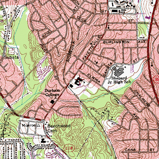 Topographic Map of Fayetteville Street Elementary School, NC