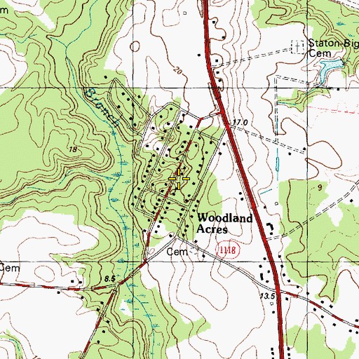 Topographic Map of Woodland Acres, NC
