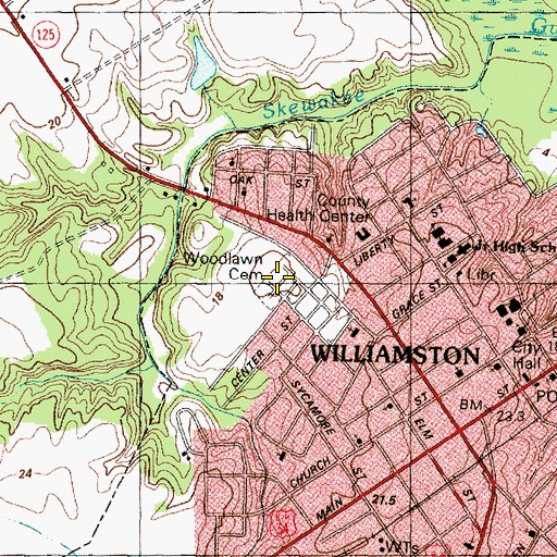 Topographic Map of Woodlawn Cemetery, NC