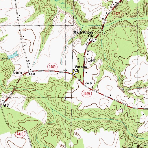 Topographic Map of Vernon Church, NC