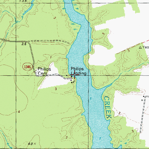 Topographic Map of Philips Landing, NC