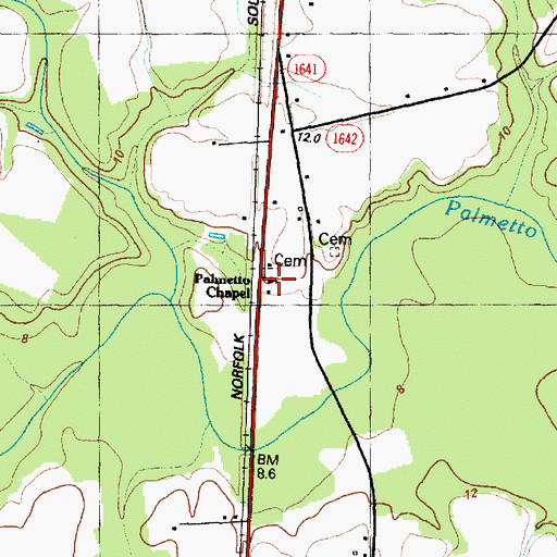 Topographic Map of Palmeto Church, NC