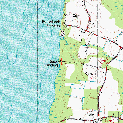 Topographic Map of Bass Landing, NC