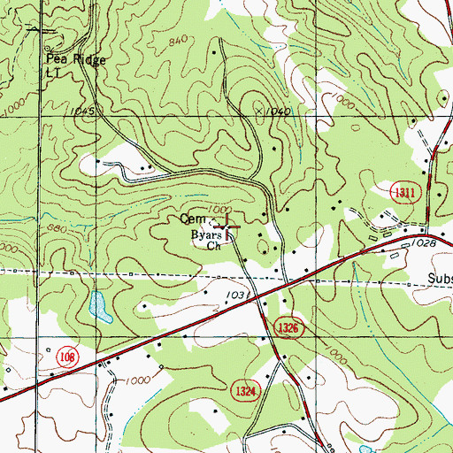 Topographic Map of Byars Church, NC