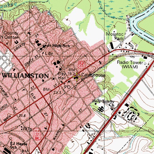 Topographic Map of Martin County Courthouse, NC