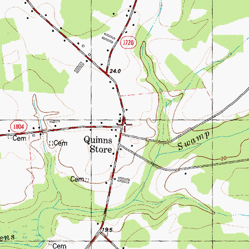 Topographic Map of Quinns Store, NC