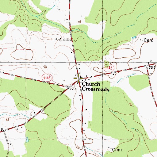 Topographic Map of Church Crossroads, NC