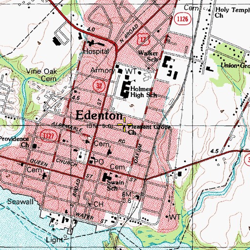 Topographic Map of Pleasant Grove Church, NC