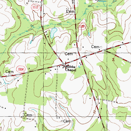 Topographic Map of Webbs Chapel, NC
