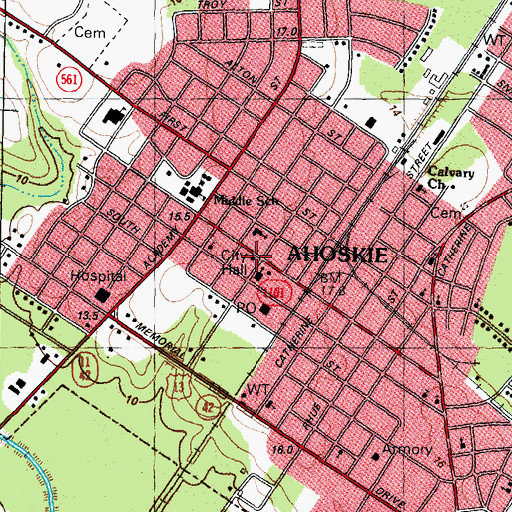 Topographic Map of Ahoskie City Hall, NC