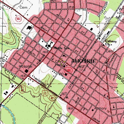 Topographic Map of Ahoskie City Hall, NC