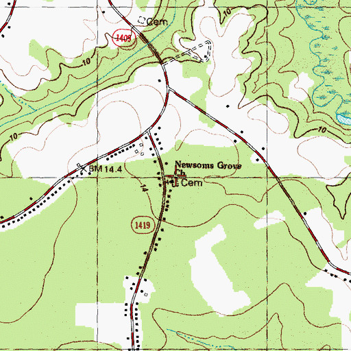 Topographic Map of Newsoms Grove Church, NC