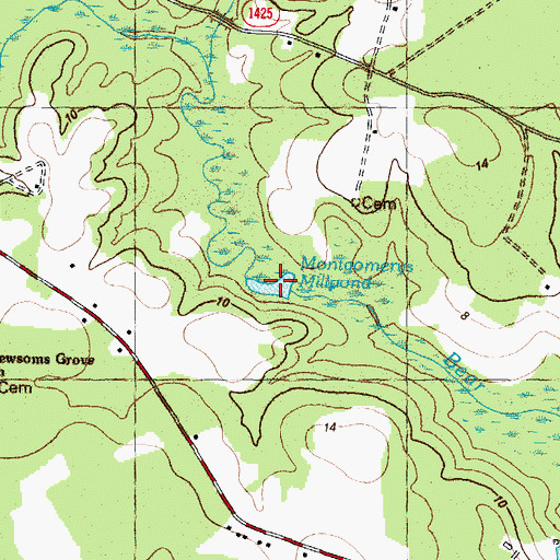 Topographic Map of Montgomerys Millpond, NC