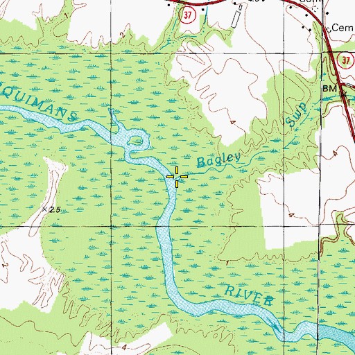 Topographic Map of Bagley Swamp, NC
