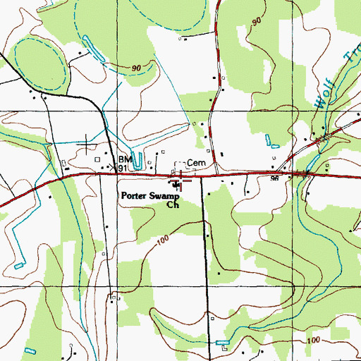 Topographic Map of Porter Swamp Church, NC