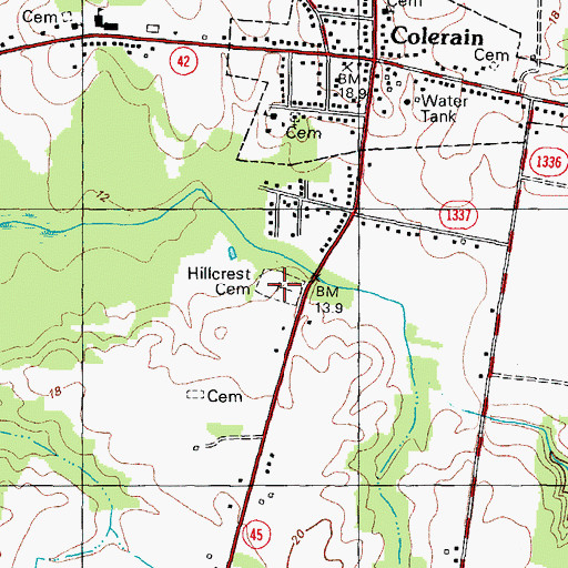 Topographic Map of Hillcrest Cemetery, NC