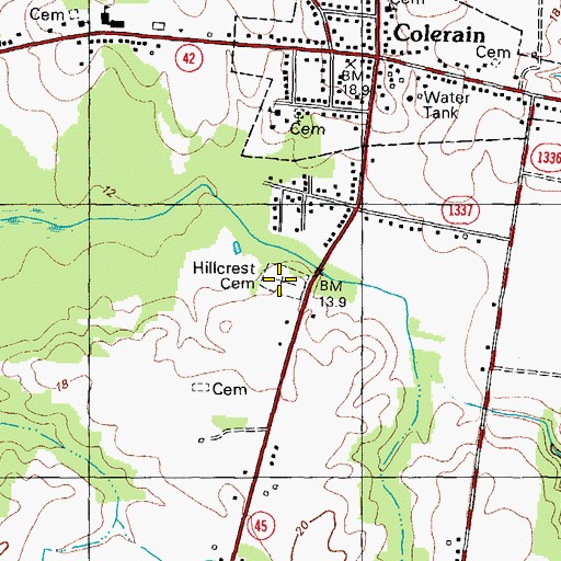 Topographic Map of Hillcrest Cemetery, NC