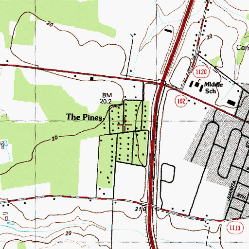 Topographic Map of The Pines, NC