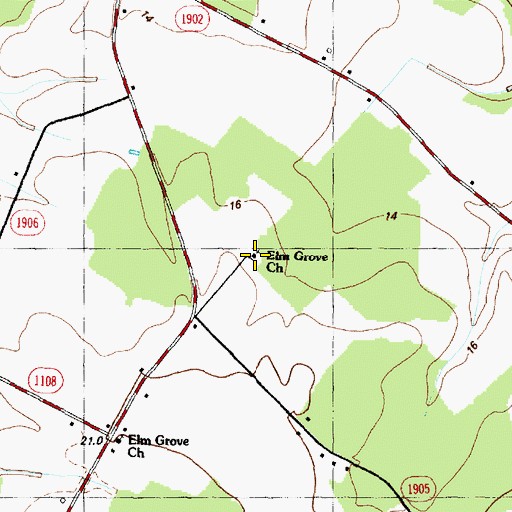 Topographic Map of Elm Grove Church, NC