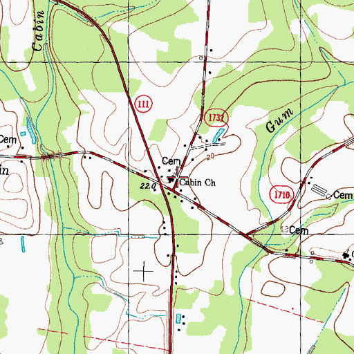 Topographic Map of Cabin Church, NC
