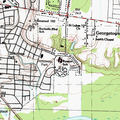 Topographic Map of Bynum School, NC