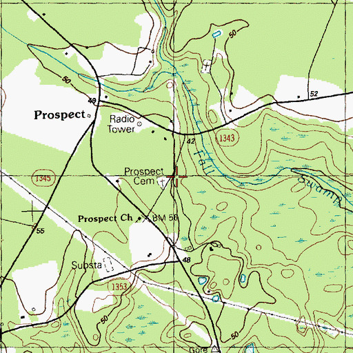 Topographic Map of Prospect Cemetery, NC