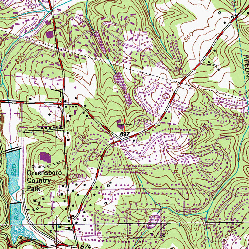 Topographic Map of Three Meadows, NC