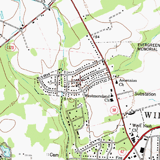 Topographic Map of Westmoreland, NC