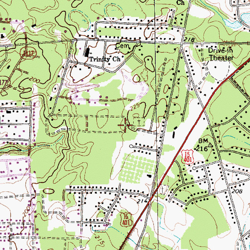 Topographic Map of Whispering Pines, NC