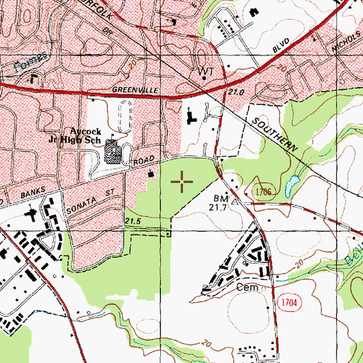 Topographic Map of Baytree, NC