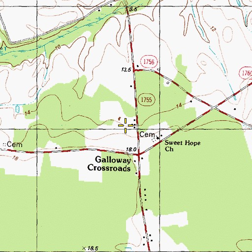 Topographic Map of Galloway Farms, NC