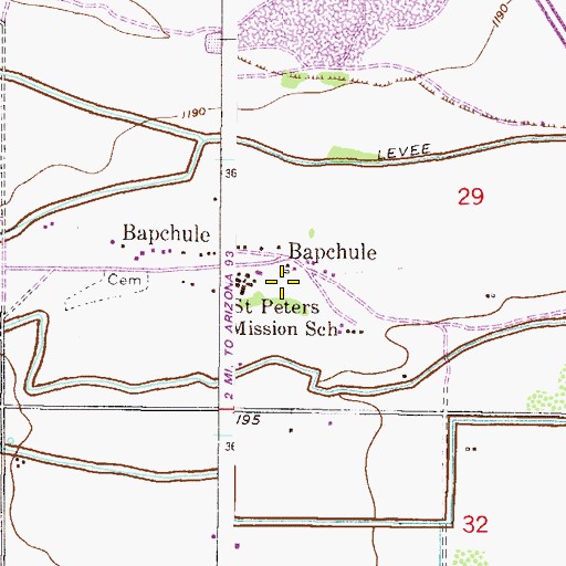 Topographic Map of Bapchule, AZ