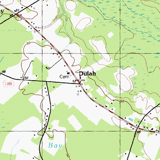 Topographic Map of Dulah, NC