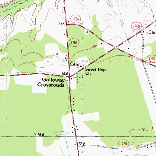 Topographic Map of Galloway Crossroads, NC