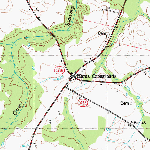 Topographic Map of Hams Crossroads, NC