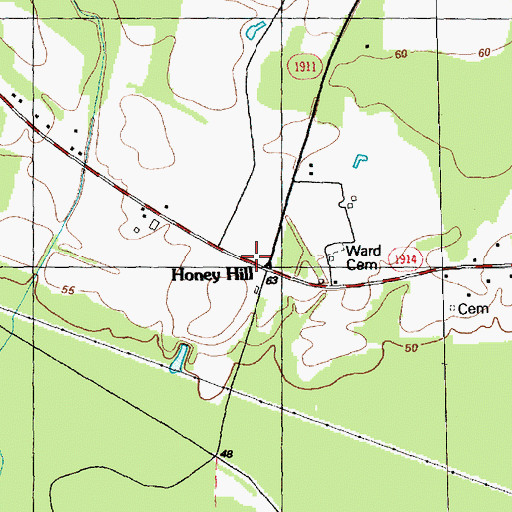 Topographic Map of Honey Hill, NC