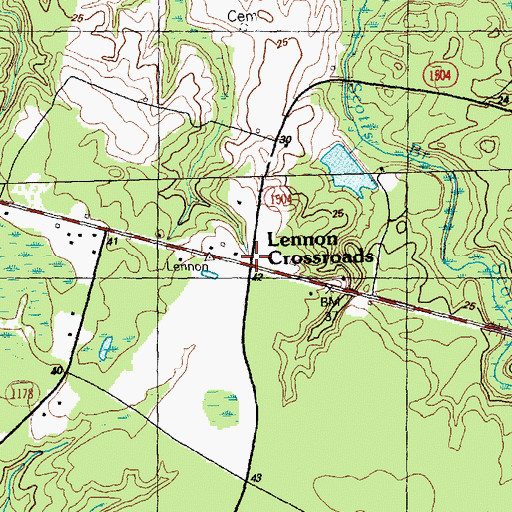Topographic Map of Lennon Crossroads, NC