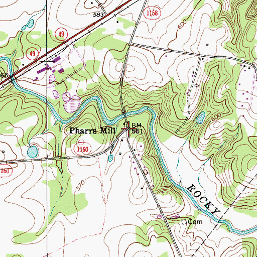 Topographic Map of Pharrs Mill, NC